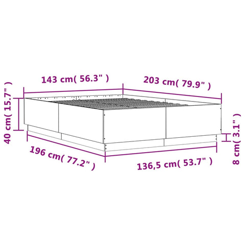 vidaXL Bed Frame without Mattress Concrete Grey 140x200 cm