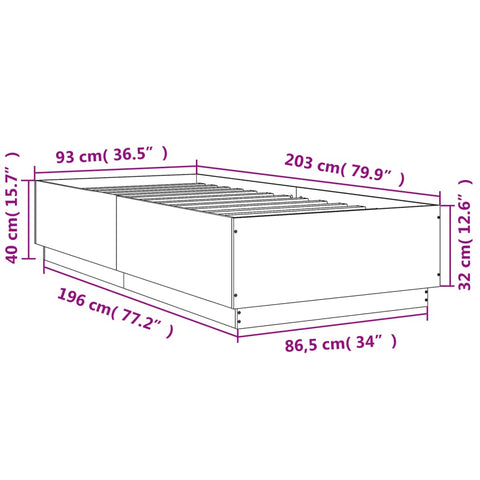 vidaXL Bed Frame without Mattress Black 90x200 cm
