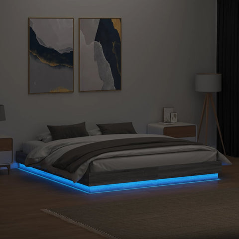 vidaXL Bed Frame with LED without Mattress Grey Sonoma 200x200 cm