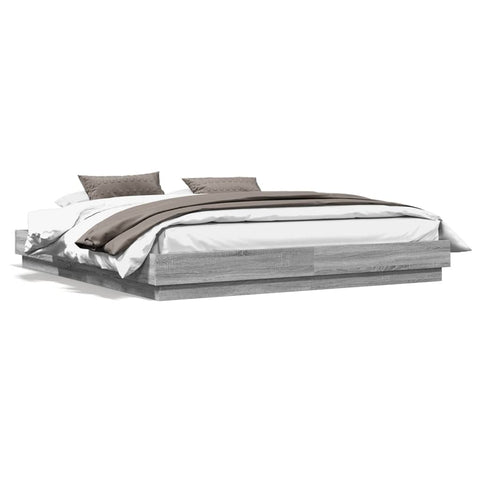 vidaXL Bed Frame with LED without Mattress Grey Sonoma 200x200 cm