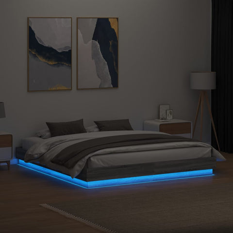 vidaXL Bed Frame with LED without Mattress Grey Sonoma 180x200 cm Super King