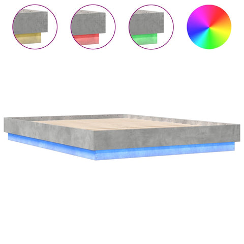 vidaXL Bed Frame with LED without Mattress Concrete Grey 150x200 cm King Size