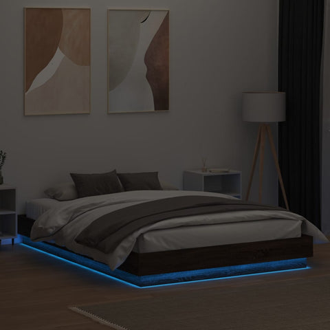 vidaXL Bed Frame with LED without Mattress Brown Oak 150x200 cm King Size