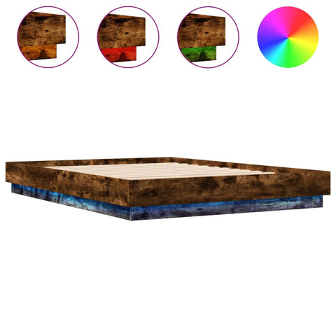 vidaXL Bed Frame with LED without Mattress Smoked Oak 140x200 cm