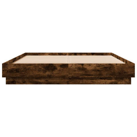 vidaXL Bed Frame with LED without Mattress Smoked Oak 140x200 cm
