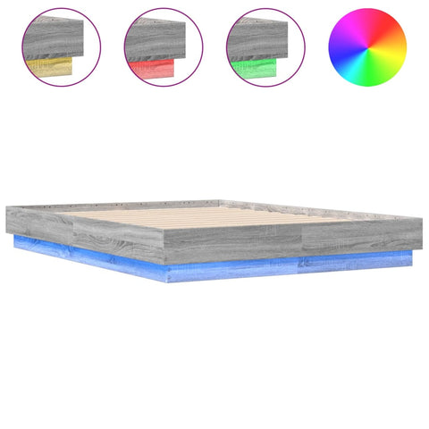 vidaXL Bed Frame with LED without Mattress Grey Sonoma 135x190 cm Double