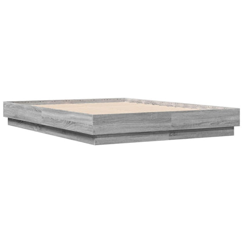 vidaXL Bed Frame with LED without Mattress Grey Sonoma 135x190 cm Double