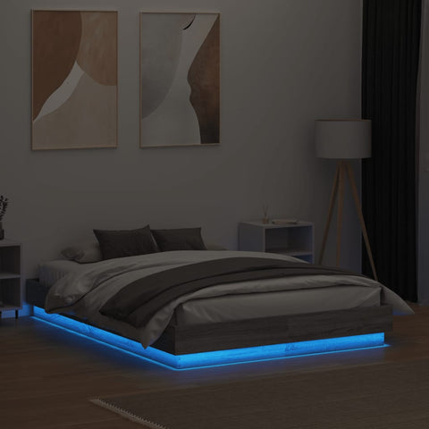 vidaXL Bed Frame with LED without Mattress Grey Sonoma 135x190 cm Double