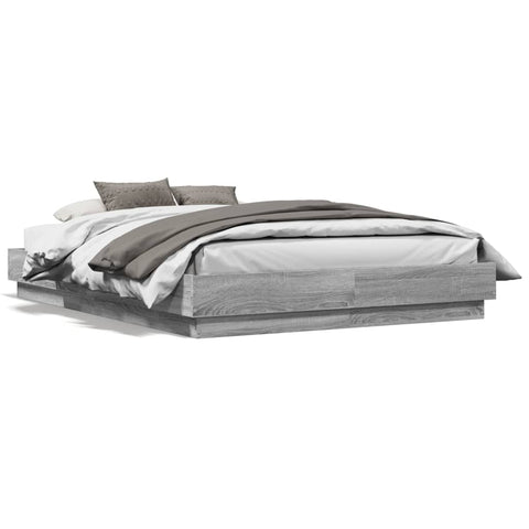 vidaXL Bed Frame with LED without Mattress Grey Sonoma 135x190 cm Double