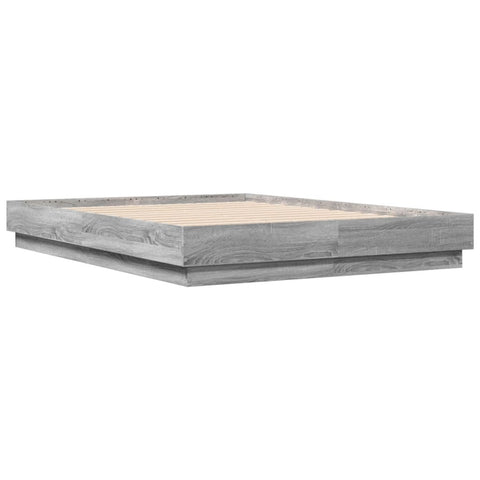 vidaXL Bed Frame with LED without Mattress Grey Sonoma 135x190 cm Double