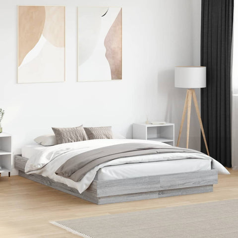 vidaXL Bed Frame with LED without Mattress Grey Sonoma 135x190 cm Double