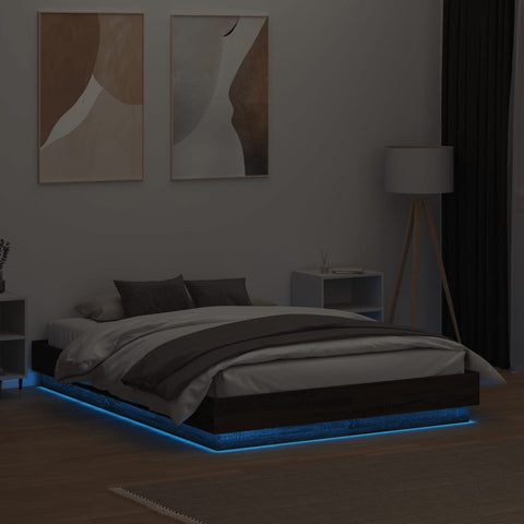 vidaXL Bed Frame with LED without Mattress Brown Oak 135x190 cm Double