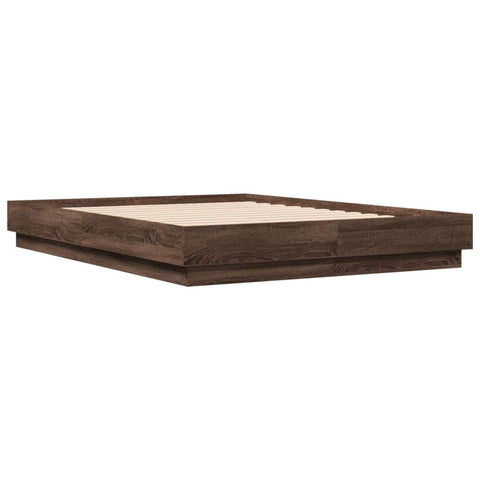 vidaXL Bed Frame with LED without Mattress Brown Oak 135x190 cm Double