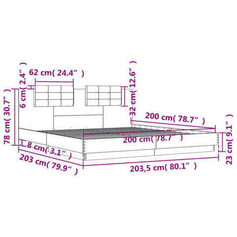 vidaXL Bed Frame without Mattress Sonoma Oak 200x200cm