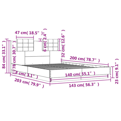 vidaXL Bed Frame without Mattress Sonoma Oak 140x200 cm