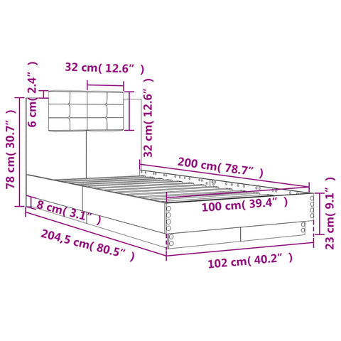 vidaXL Bed Frame without Mattress Sonoma Oak 100x200 cm