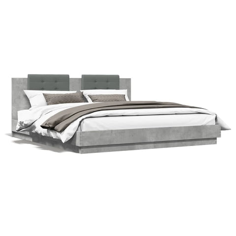 vidaXL Bed Frame with LED without Mattress Concrete Grey 200x200 cm