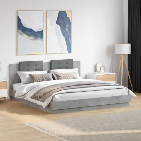 vidaXL Bed Frame with LED without Mattress Concrete Grey 200x200 cm