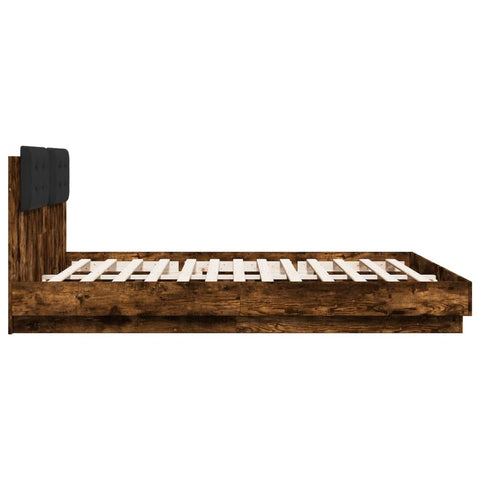 vidaXL Bed Frame with LED without Mattress Smoked Oak 200x200 cm