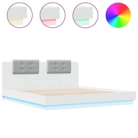 vidaXL Bed Frame with LED without Mattress White 180x200 cm Super King