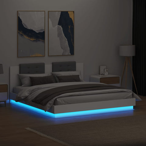 vidaXL Bed Frame with LED without Mattress White 180x200 cm Super King