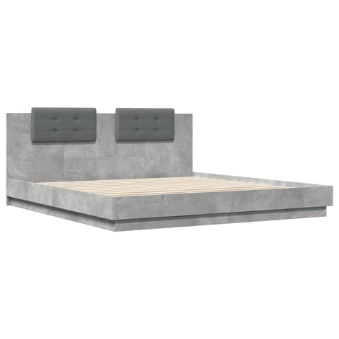 vidaXL Bed Frame with LED without Mattress Concrete Grey 180x200 cm Super King