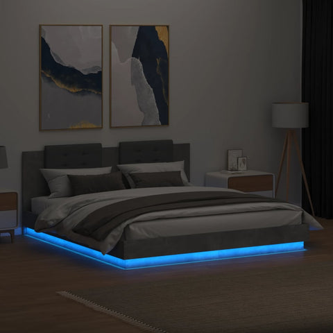 vidaXL Bed Frame with LED without Mattress Concrete Grey 180x200 cm Super King