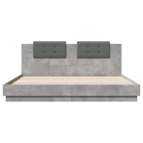 vidaXL Bed Frame with LED without Mattress Concrete Grey 180x200 cm Super King