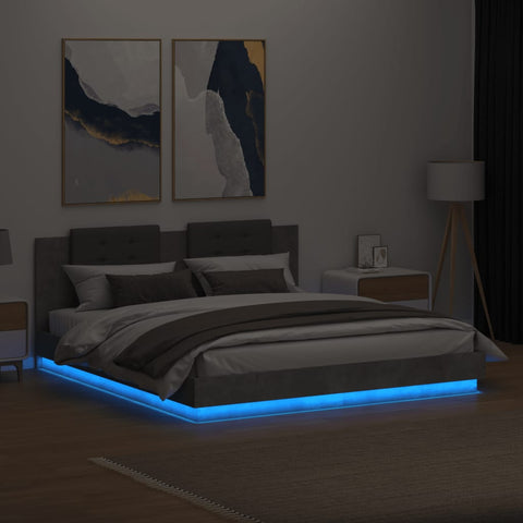vidaXL Bed Frame with LED without Mattress Concrete Grey 160x200 cm
