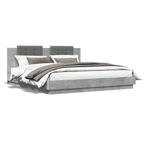 vidaXL Bed Frame with LED without Mattress Concrete Grey 160x200 cm