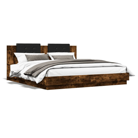 vidaXL Bed Frame with LED without Mattress Smoked Oak 160x200 cm
