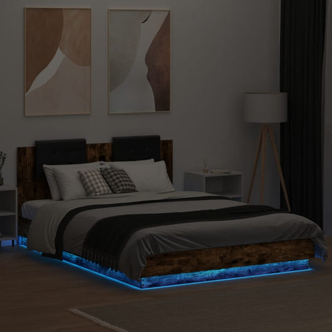 vidaXL Bed Frame with LED without Mattress Smoked Oak 150x200 cm King Size