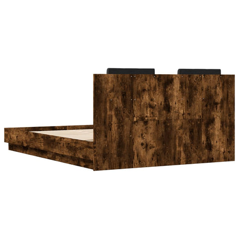 vidaXL Bed Frame with LED without Mattress Smoked Oak 150x200 cm King Size