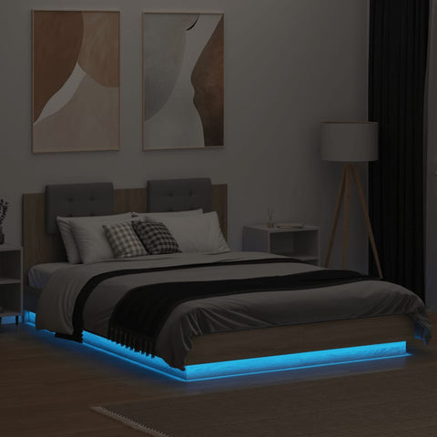 vidaXL Bed Frame with LED without Mattress Sonoma Oak 140x200 cm