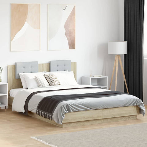 vidaXL Bed Frame with LED without Mattress Sonoma Oak 140x200 cm