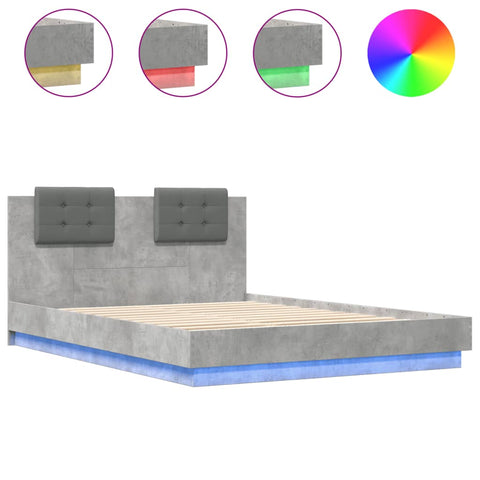vidaXL Bed Frame with LED without Mattress Concrete Grey 140x200 cm
