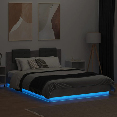 vidaXL Bed Frame with LED without Mattress Concrete Grey 140x200 cm