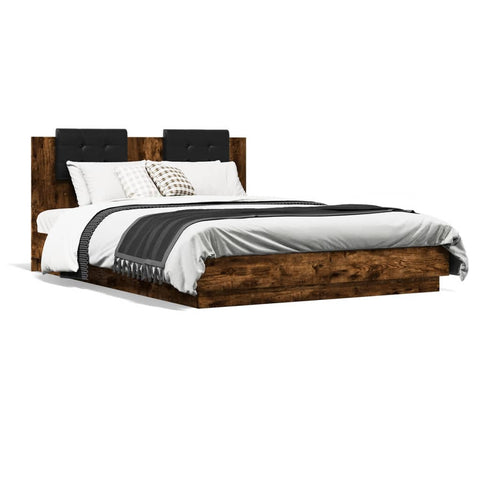 vidaXL Bed Frame with LED without Mattress Smoked Oak 140x200 cm