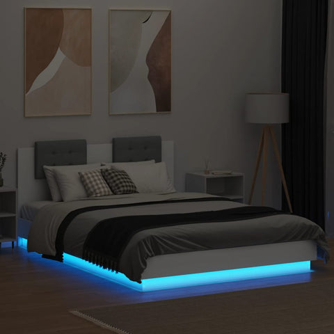vidaXL Bed Frame with LED without Mattress White 120x200 cm