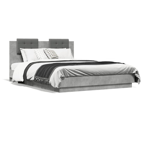 vidaXL Bed Frame with LED without Mattress Concrete Grey 120x200 cm