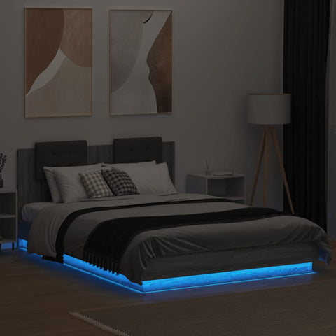 vidaXL Bed Frame with LED without Mattress Grey Sonoma 120x200 cm