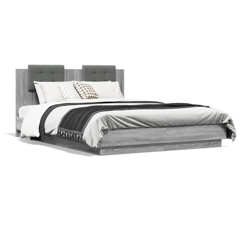 vidaXL Bed Frame with LED without Mattress Grey Sonoma 120x200 cm
