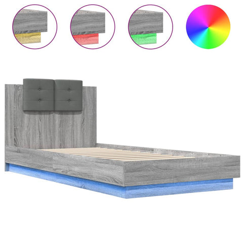 vidaXL Bed Frame with LED without Mattress Grey Sonoma 100x200 cm