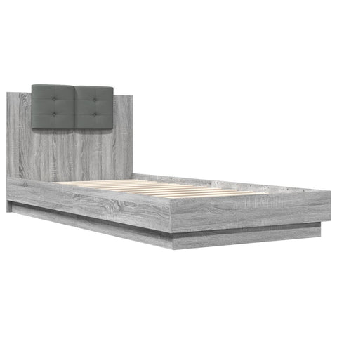 vidaXL Bed Frame with LED without Mattress Grey Sonoma 100x200 cm