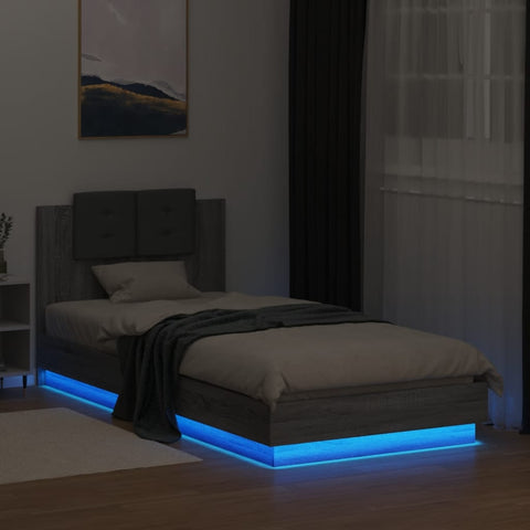 vidaXL Bed Frame with LED without Mattress Grey Sonoma 100x200 cm