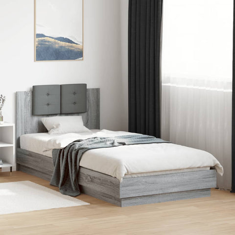 vidaXL Bed Frame with LED without Mattress Grey Sonoma 90x200 cm