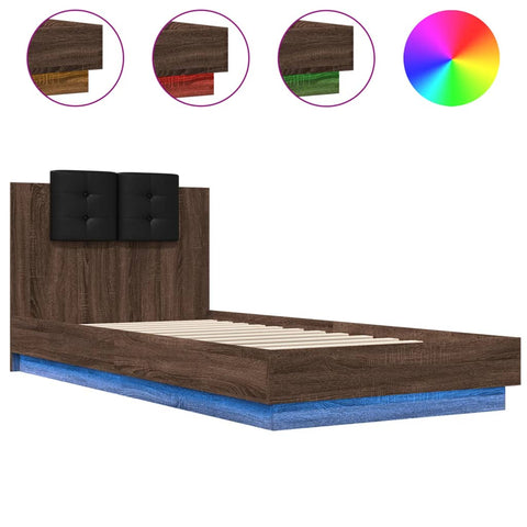 vidaXL Bed Frame with LED without Mattress Brown Oak 90x200 cm