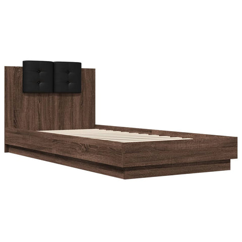 vidaXL Bed Frame with LED without Mattress Brown Oak 90x200 cm