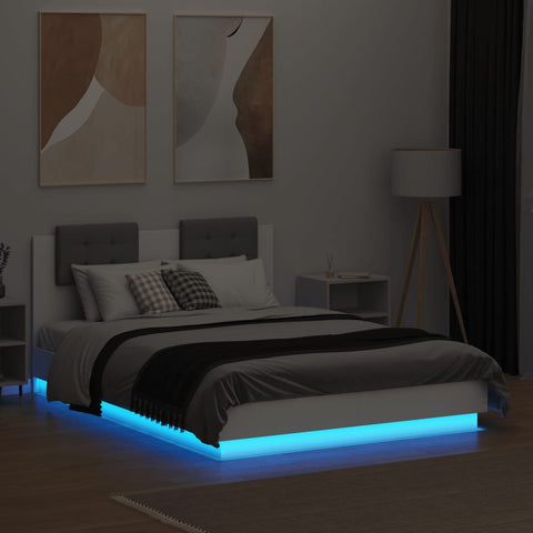 vidaXL Bed Frame with LED without Mattress White 135x190 cm Double