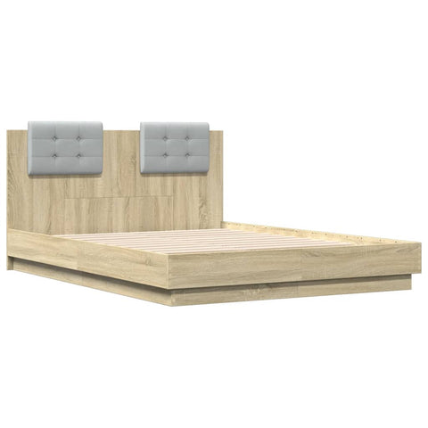 vidaXL Bed Frame with LED without Mattress Sonoma Oak 135x190 cm Double
